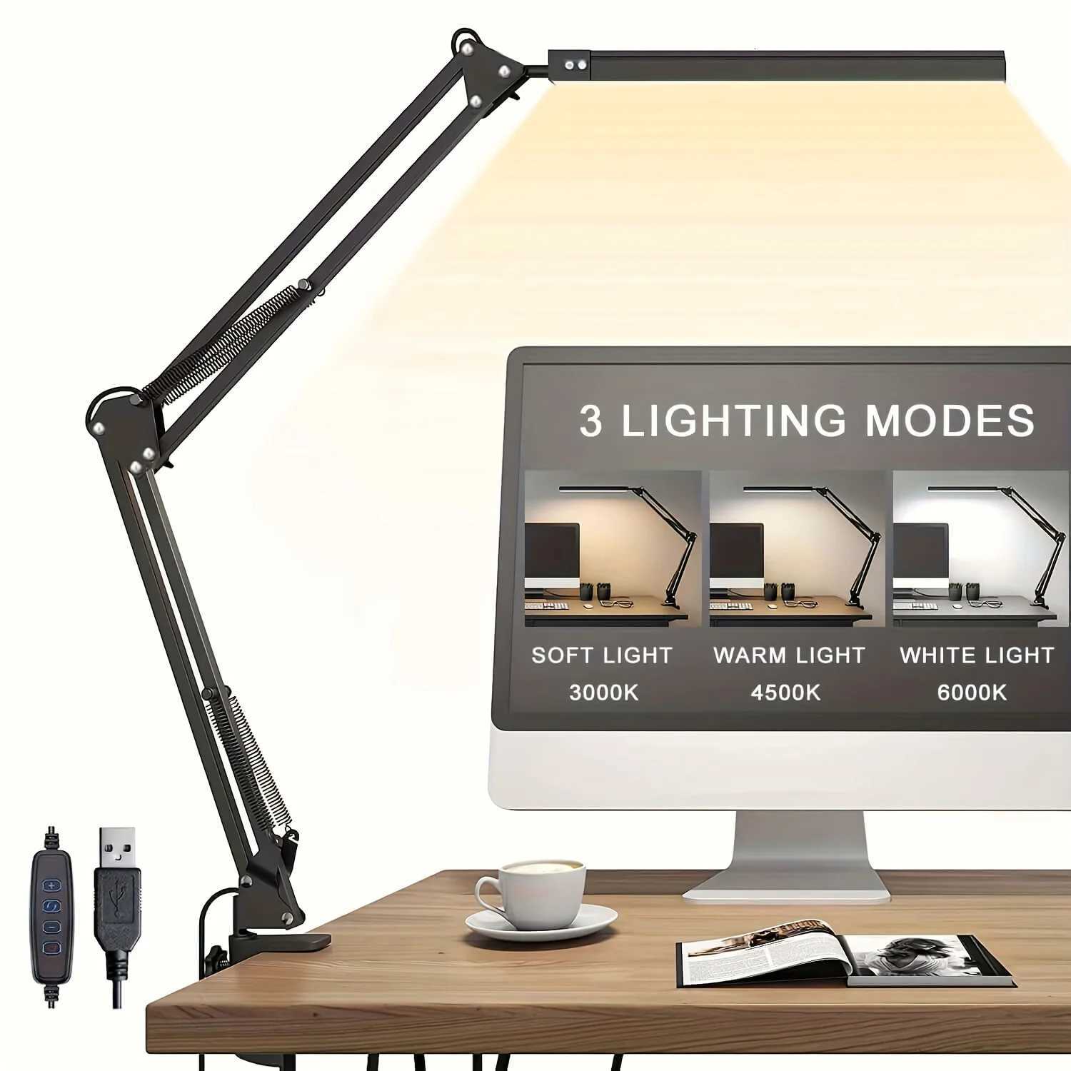 LED Desk Lamp Swing Arm Desk Light with Clamp 3 Lighting 10 Brightness Table Lamp Eye-Caring Reading Desk Lamps for Home Office M251114