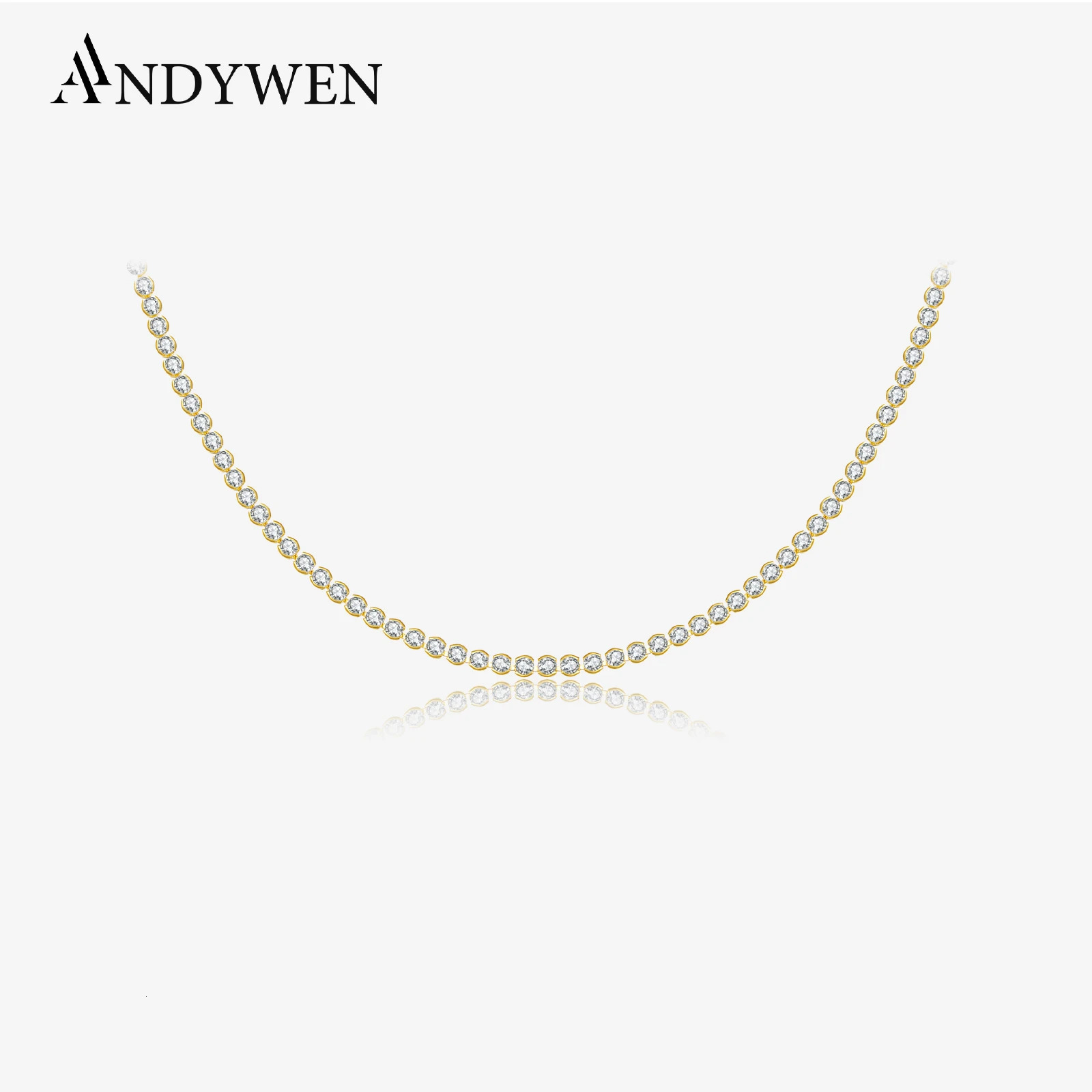 ANDYWEN 925 Sterling Silver Gold Zircon CZ Charm Choker Long Chain Necklace Wedding Jewelry Special Chain Soft Jewel 250407