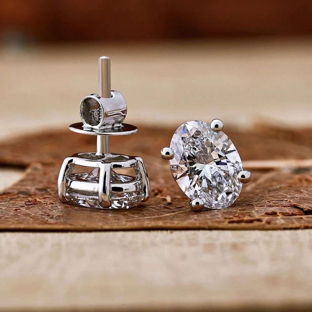1/2 Carat D Color Oval Cut Moissanite Diamond Stud Earrings with GRA Certificates S925 Sterling Silver Ear Studs for Women Men