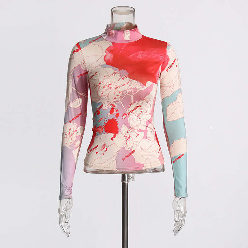 Designer Casual High Neck Tops for Women | Spring 2025 Collection | Slim Fit T-shirts with Trendy Print Colors