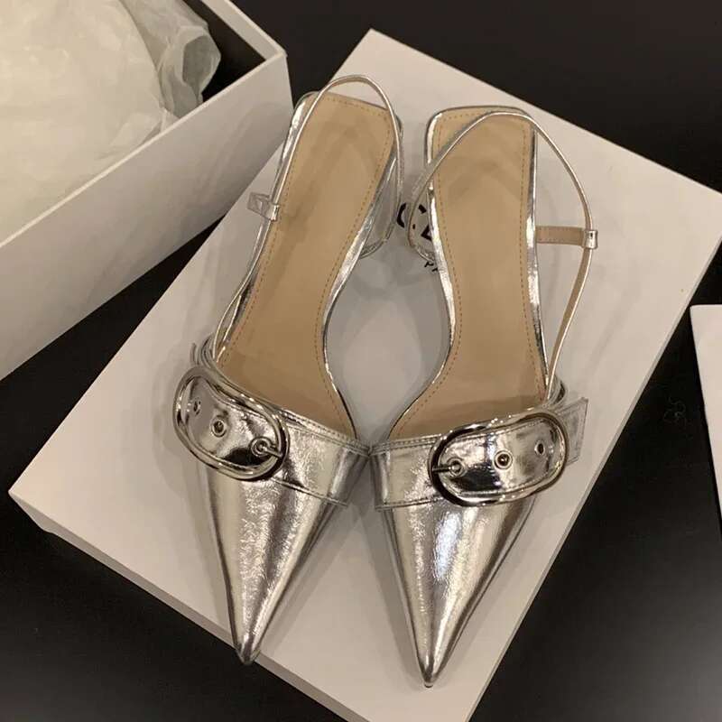 Mid Heels Pointed Toe Sandals Women Shoes Designer 2024 New Walking Slippers Summer Casual Party Pumps Mujer atillas Slides