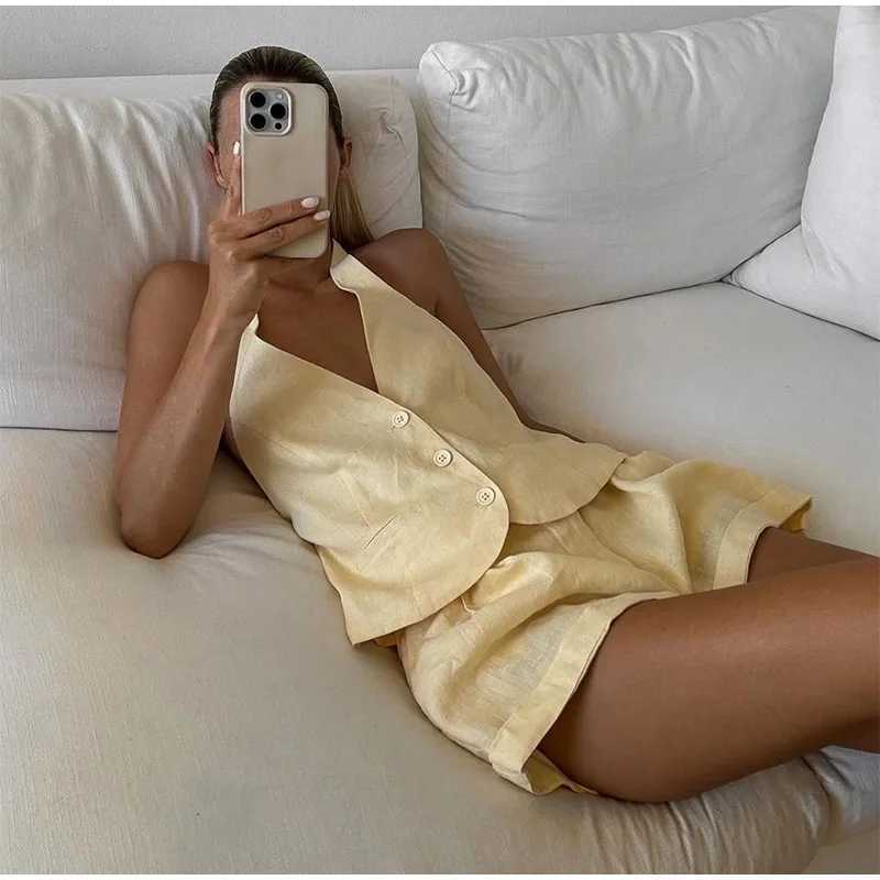 Womens fashionable butter yellow straight pants set sexy off shoulder strapless top set 2025 new summer womens 2-piece setXJ250414