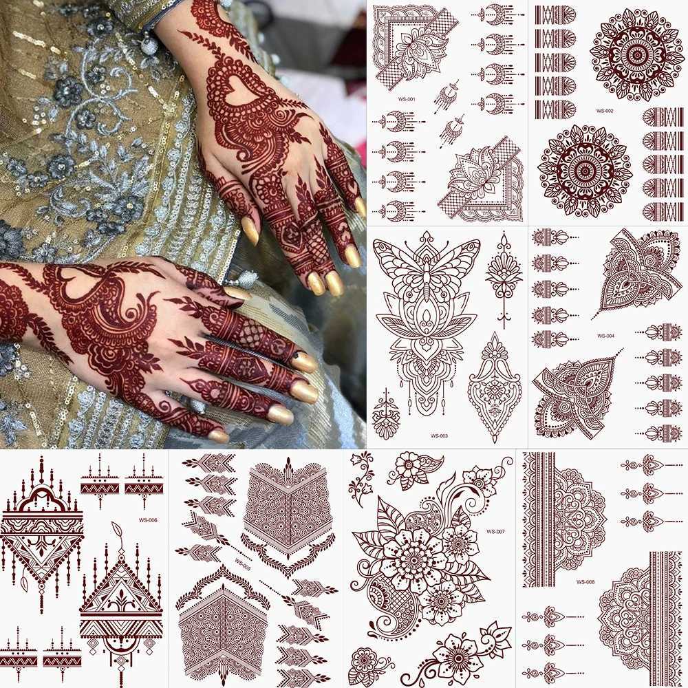 15 * 21cm Red Lace Nail Art Tattoo Sexy Chestnut Tattoo Sticker Waterproof Indian Mehndi Design Temporary Tattoo Finger Hand Tattoo+XJ25414