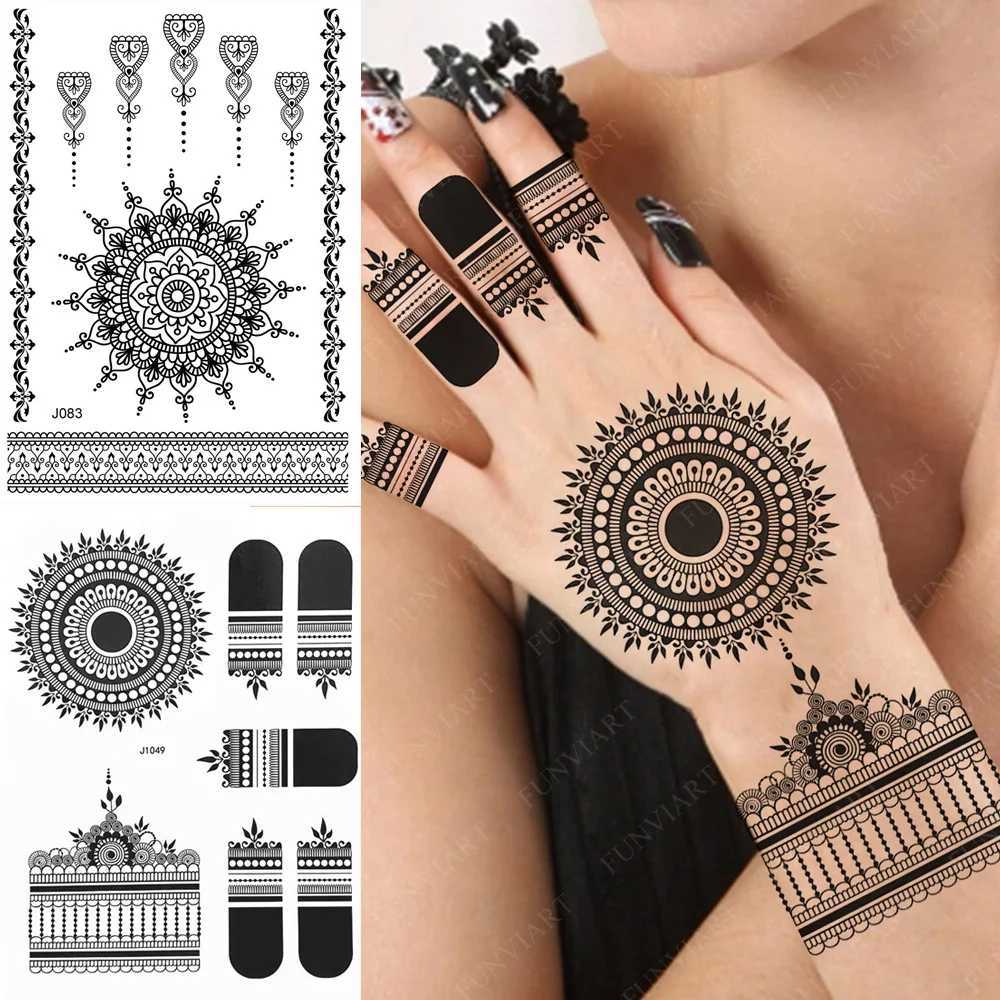 Black Fingernail Flower Tattoo Stickers for Temporary Tattoos on Womens Hands Butterfly Mehndi Flower Fake Tattoos Mandala Body ArtXJ25414