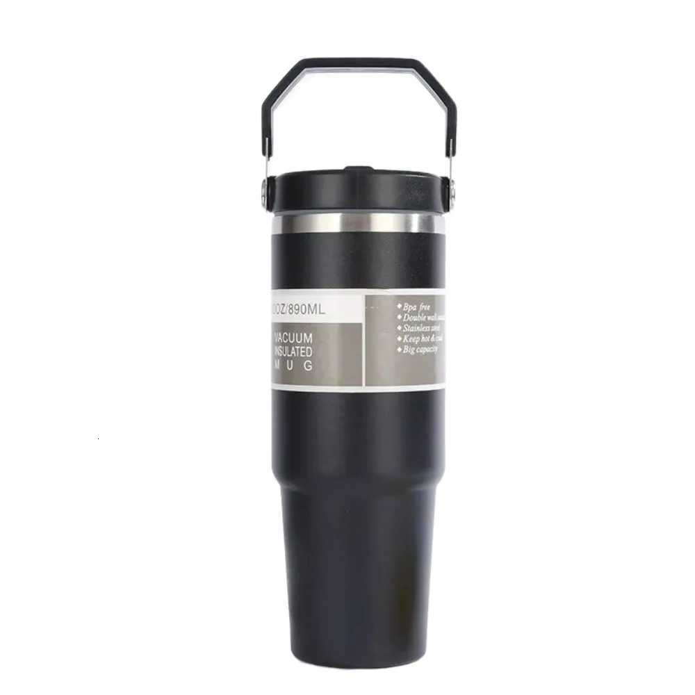 Stainless Steel Thermos Cup with Straw and Handle Portable Car Cup Double Wall Travel Sports Water Bottle Coffee Vacuum Flask C251114