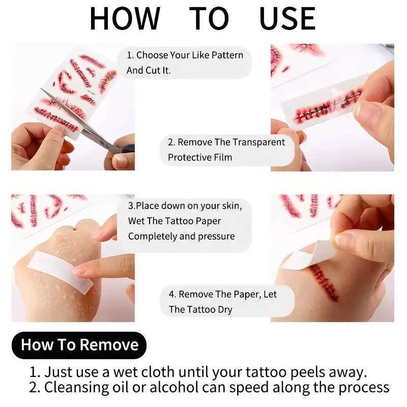 10 pieces of 3D fake scar tattoo stickers terrifying real wounds temporary scars tattoos April Fools Day bloody DIY makeup stickersXJ25414