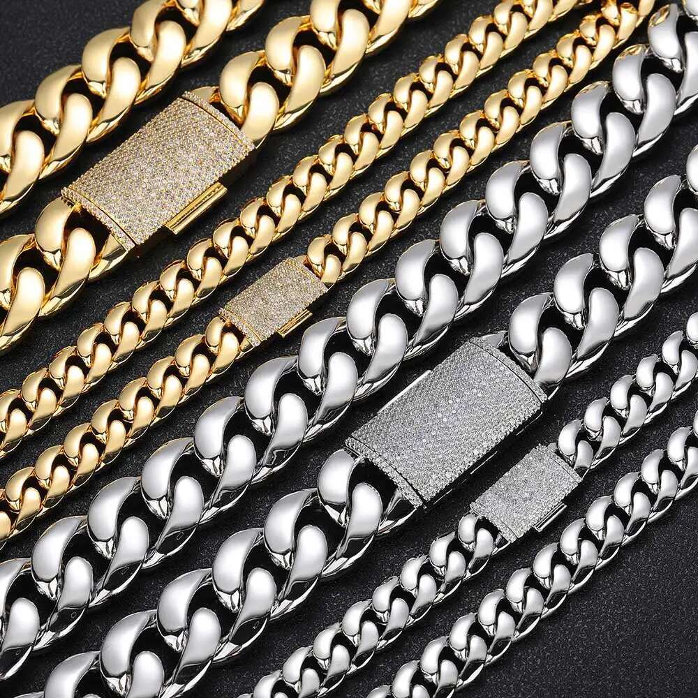 Hip Hop Rapper CZ Jewelry 12/22MM Luxury 18K Real Gold Plated Solid Miami Cuban Link Chain Necklace For Men