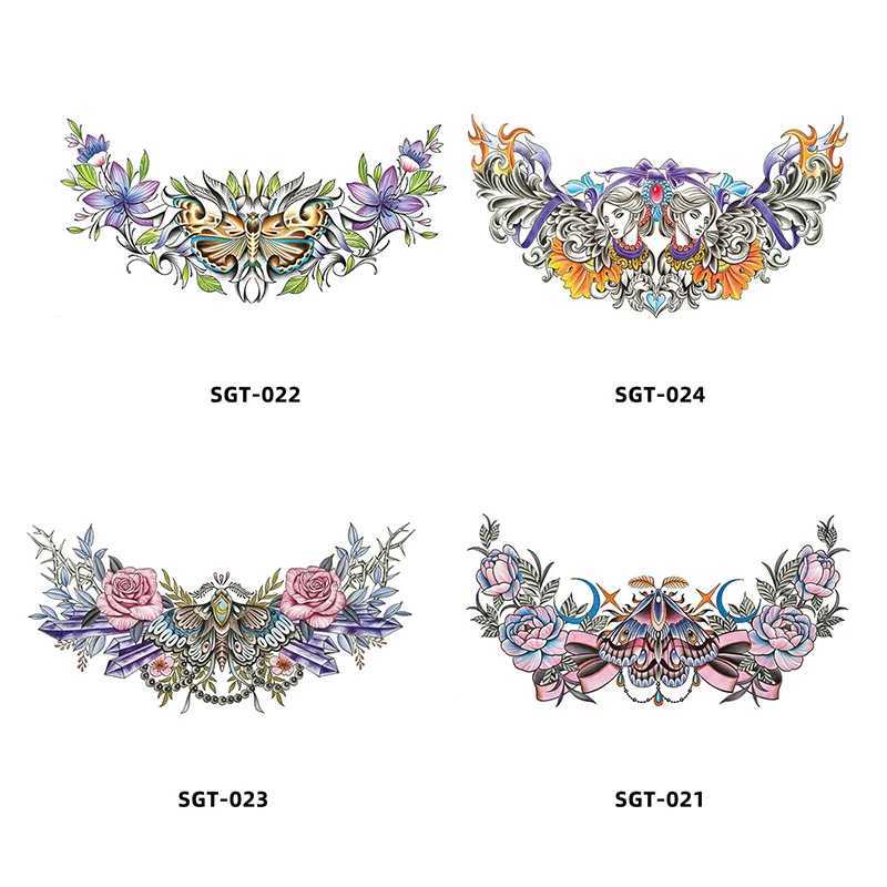 Cool Dragon Flower Buddha Temporary Tattoo Sticker on Chest Waterproof Punk Neutral Sexy Fake Letter Tattoo Female SummerXJ25414