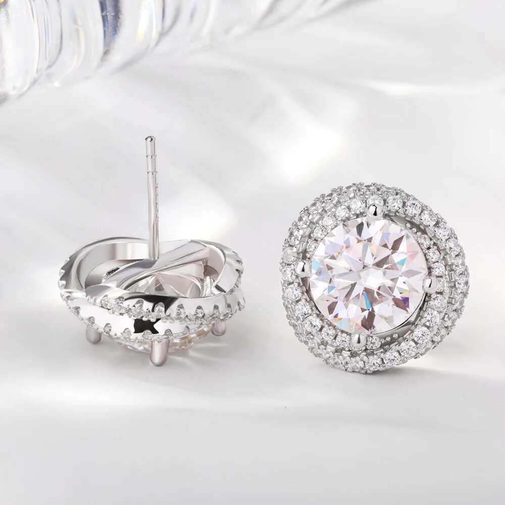 6cttw Moissanite Stud Earrings for Women 925 Sterling Silver Round Brilliant Cut D Color Lab Diamond Earring with Certificate