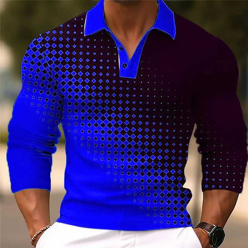 Dot Pattern Mens Fashion Trend Polo T-shirt 6XL Plus Size Long Sleeve 3D Printed Street Polo Top T-shirt W250414