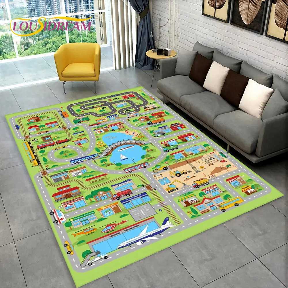 Childrens game mat road urban transportation game room area carpet carpet for living room and bedroom decoration childrens game non slip floor mat S25