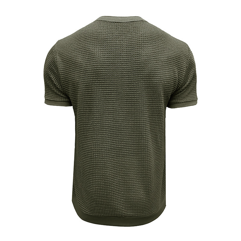 Mens new short sleeved textured knitted Henley style T-shirt pullover