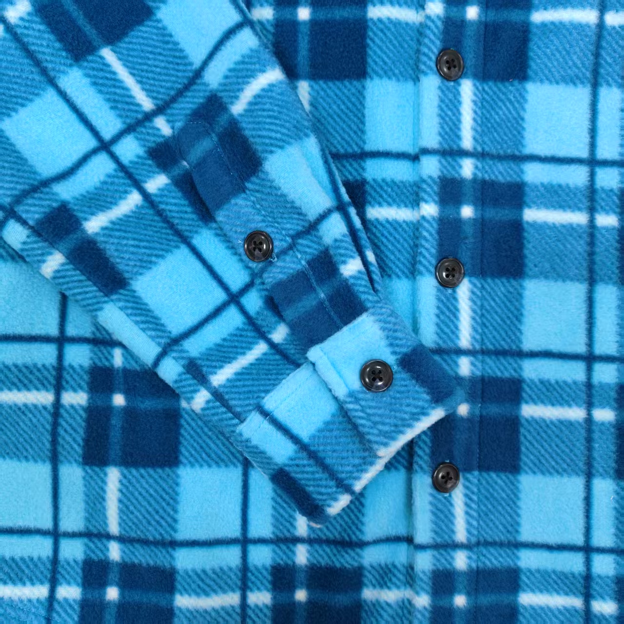 Men's Blue Plaid Flannel Loose Casual Shirt with Button cuffs Curved hem for Daily Casual Streetwear