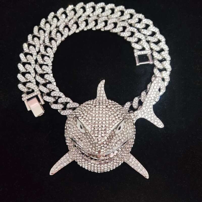 Big Size Shark Pendant Necklace For Men Hip Hop Bling Jewelry With Iced Out Crystal Miami Cuban Chain fashion jewelry