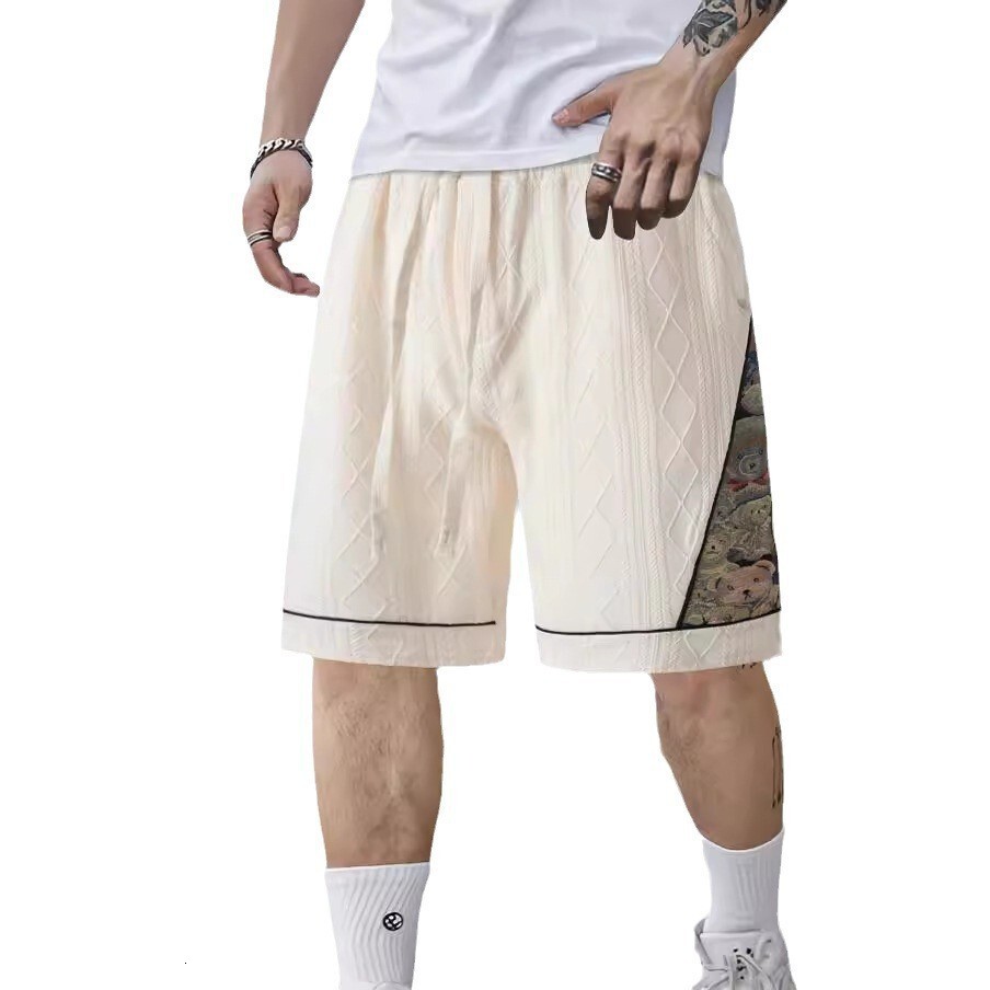 2025 Summer New Casual Jacquard Color blocked Men's Pentagram Shorts