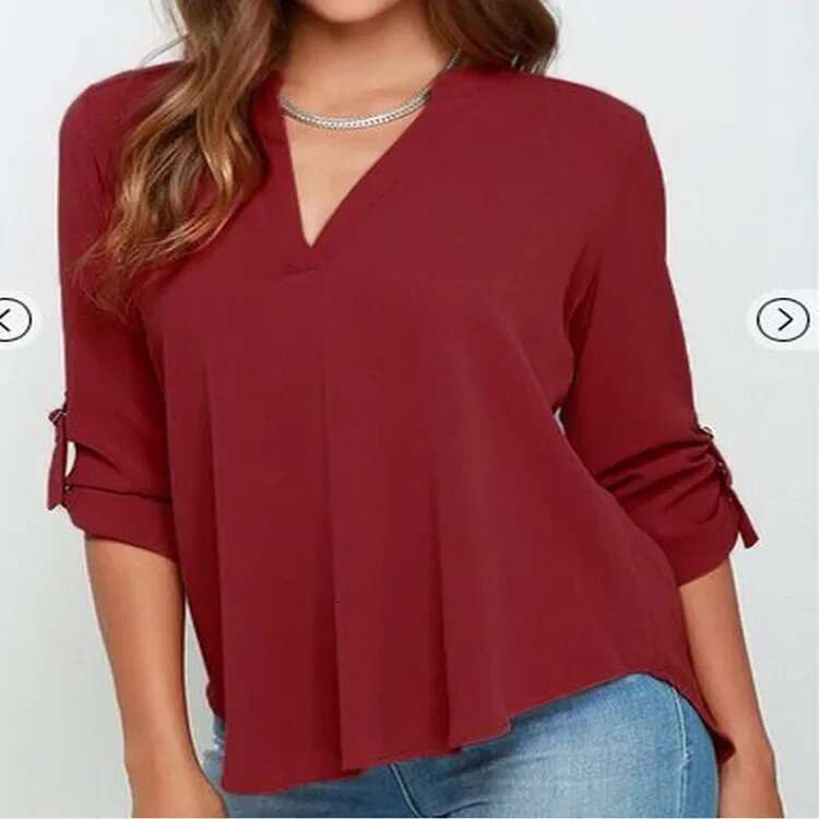 Blouses Long Female Fashion Plus Size Women's V-neck Long-sleeved Ruffled Sleeve Loose Chiffon Shirt