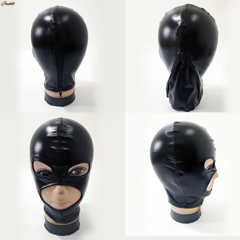 Halloween Latex Hood Mask Leather Fetish Head Hood Sexy Black Cosplay Mask for Women Men Party Role Games Performance Costumes 250410