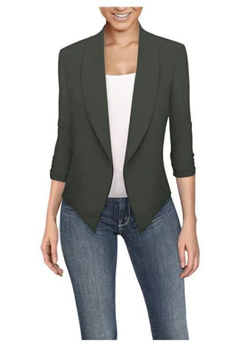 Large size ultrathin womens jacket fashion spring work office solid pocket slotted 250414Z