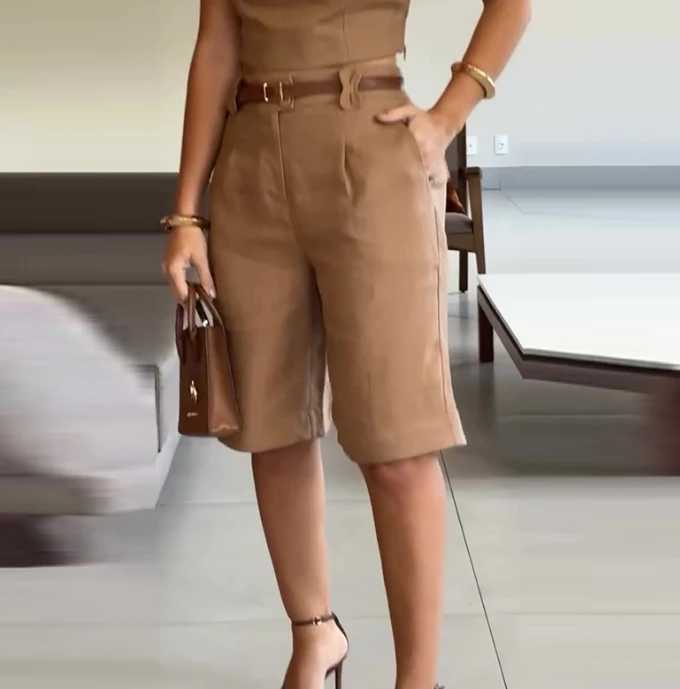 Sexy Ele New Fashion 2024 Summer Autumn Casual Solid Color Short Style Five Piece Pants Two Piece SetXJ250414