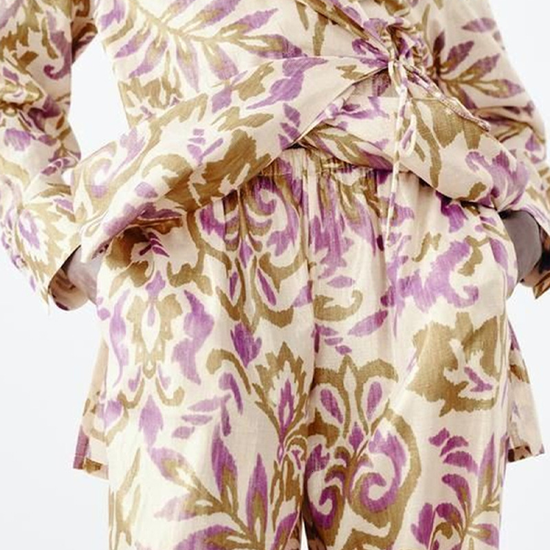 Womens clothing 2025 spring/summer floral color casual pants loose and slimming wide leg pants for women