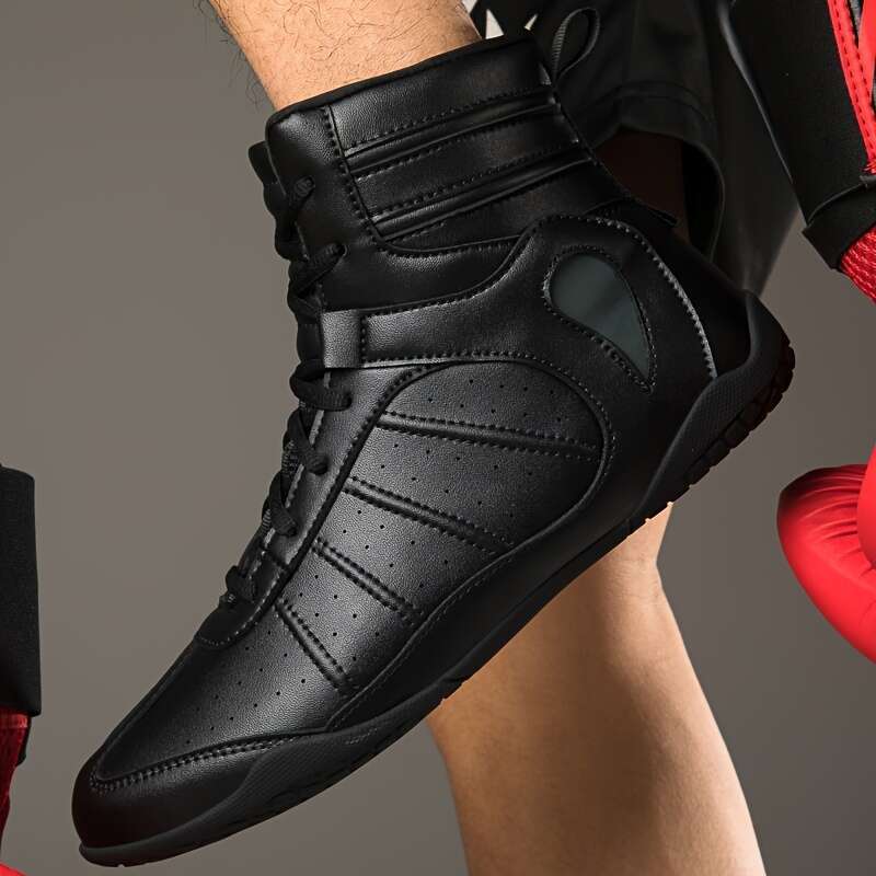 Men Slid Boxing Shoes Lace Up High Top Non Slip Comfy For Indoor Outdoor Gym Training Workout Competition All Seasons