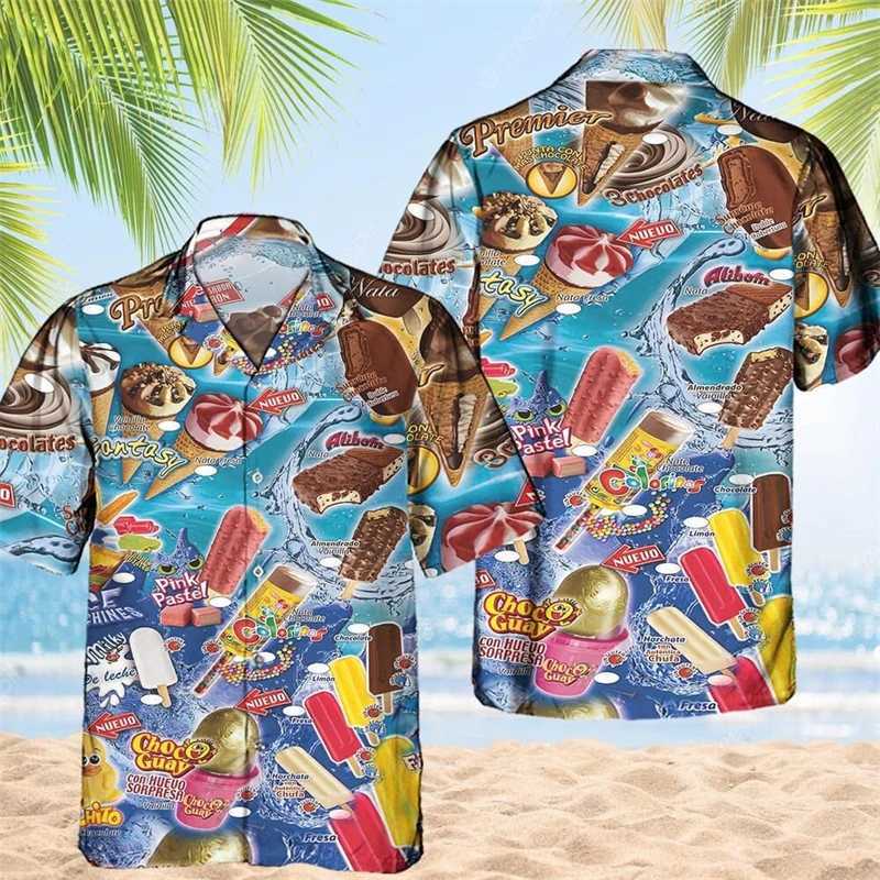 Retro 80s and 90s clothing 3D printing fashion cool ice cream shirt beach party top short sleeved summer mens shirt mens top W250414