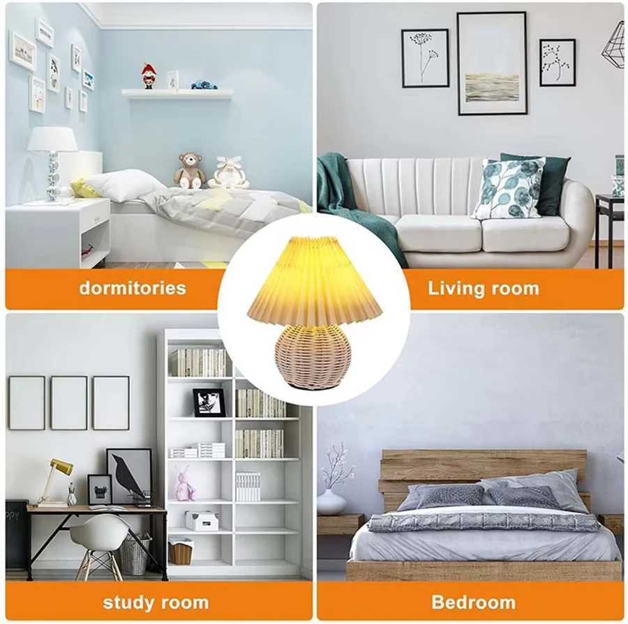 LED Fabric Pleated Lampshade Light Retro Rattan Strip USB PLUG Bedroom Bedside Lamp Desk Lamp Indoor Home Decoration Lighting M251114