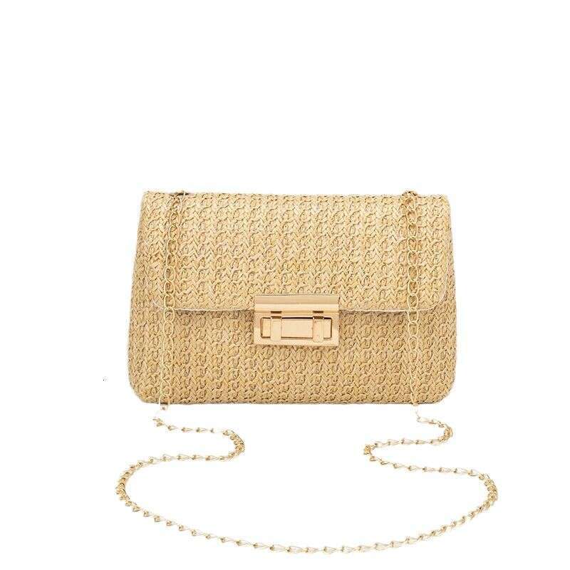 Handmade Beach Bag Fashionable Woven Double Headed Lock Shoulder 2024 New Trend Versatile Korean Version Simple Small Square Bag Kq2