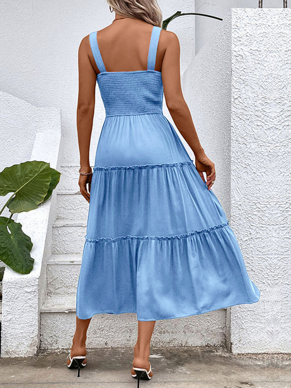 Summer Square Collar Strap French Folding Large Swing Women's Dress