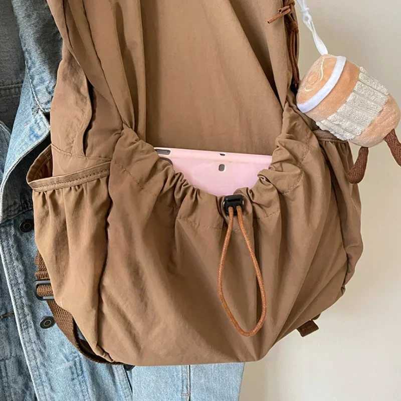 Casual Backpack Women Large Capacity Fashion Junior High School Student Pleat Schoolbag Cloth Bag Korean Travel BackpackW251113