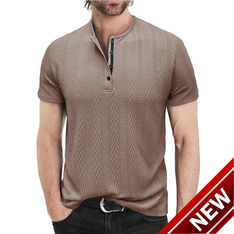 Summer mens fashion knitwear mens short sleeved Henley shirt mens T-shirt