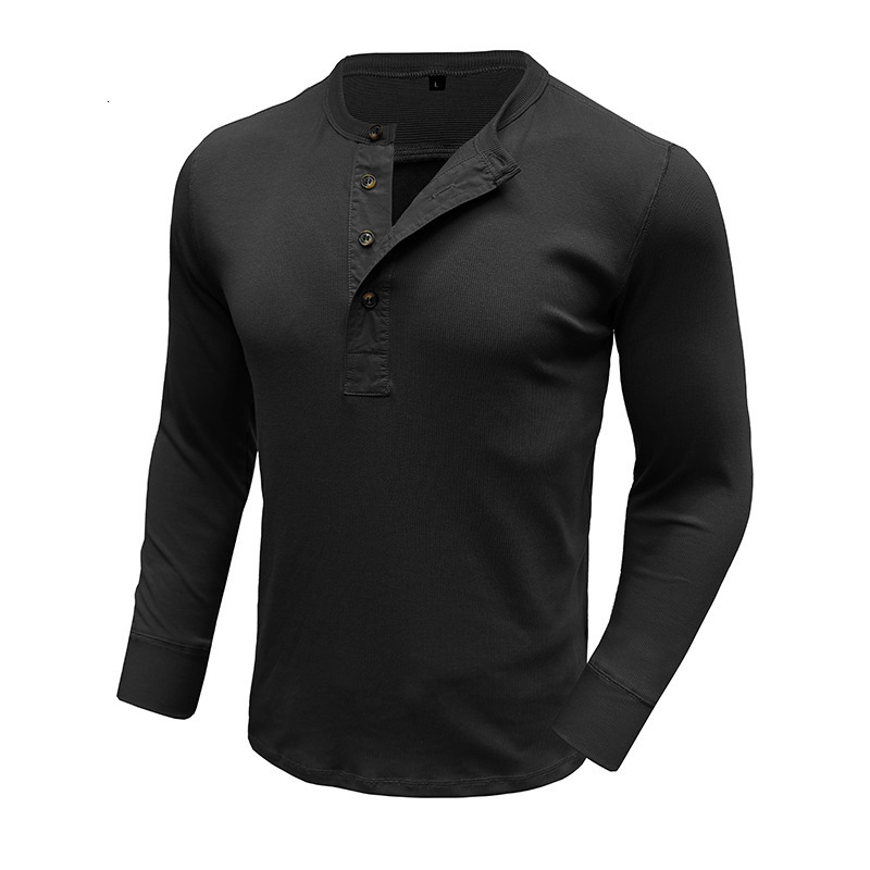 Autumn and winter mens long sleeved round neck T-shirt mens slim fit Henry shirt casual top