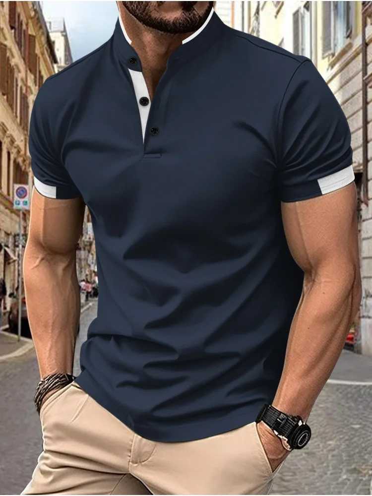 2024 Mens New Polo Shirt Summer Mens Stand up Collar Button Casual Short Sleeve T-shirt Top W250414