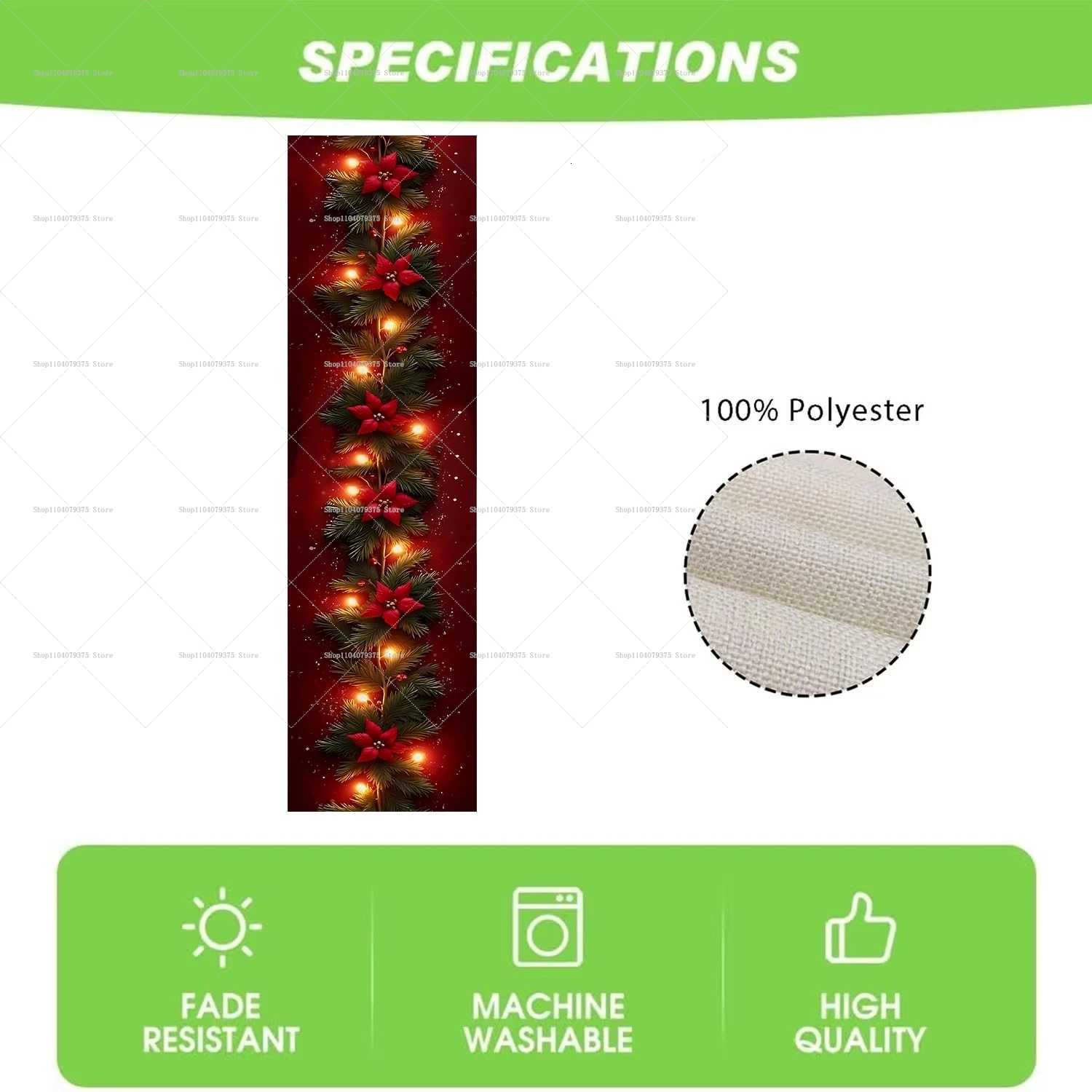 Christmas Luminous Christmas Flower Pine Branch Table Runner Red Background Printed With Lighted Pine Branches And Poinsettia Pattern Y251113