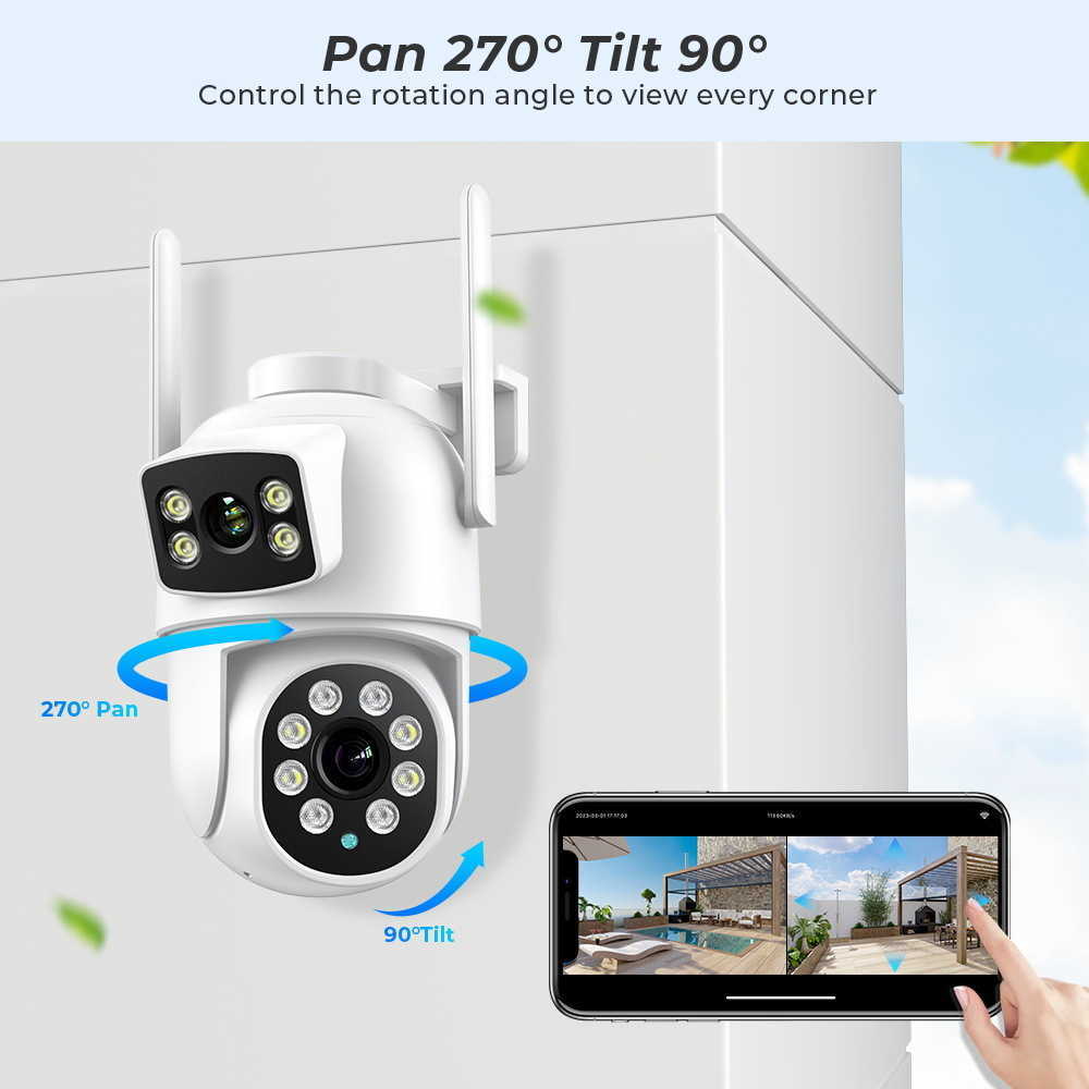 Dual-camera gunball integrated wireless surveillance camera with 360-degree unobstructed view and dual-screen outdoor night vision L251114