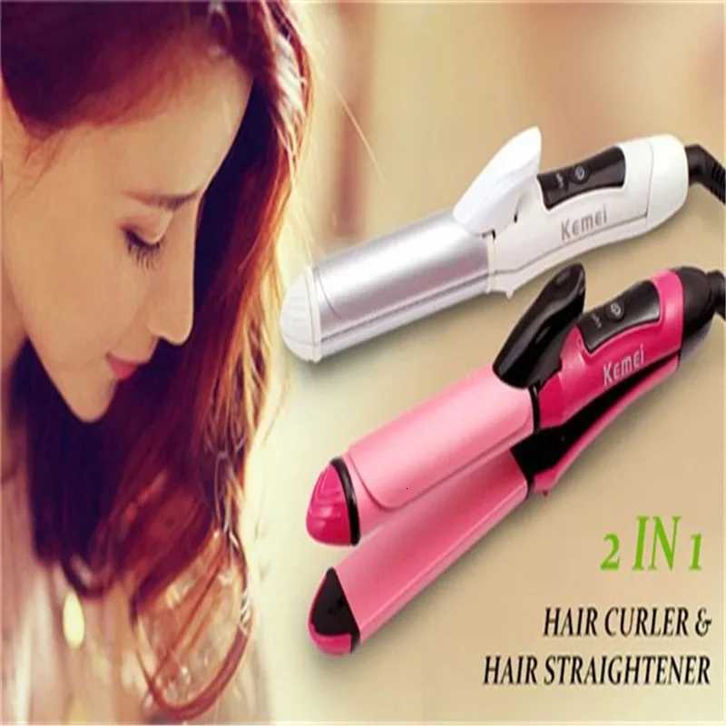 2 In 1 Electic Hair Curl Iron Ceramic Straightener Wave Flat Wand Styling Roller Straighter Hairstyling LCD Curler Tongs CrimpleT251114