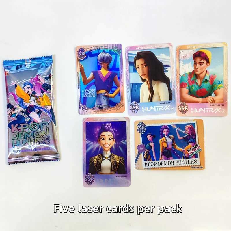 Anime Kpop Demon Hunters Collectible Card Blind Box Huntrix Rumi Mira Zoey Character Laser Flash Card Mystery Bag Surprise Gift C251114