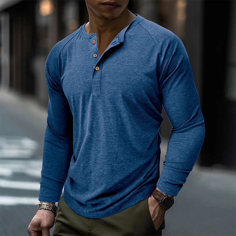 Mens solid color long sleeved t-shirt Mens foundation shirt Henry T-shirt