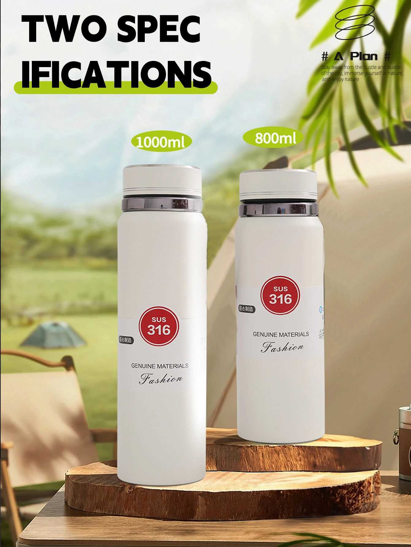 1pc 1000ml stainless steel insulated water cup coffee pot outdoor cup double-layer waterproof cup C251114