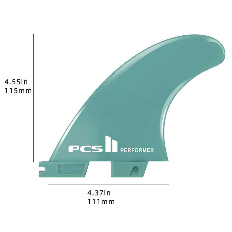 Fiberglass reinforced polymer surfboard with double fins 2/3/4/5 and blue/black fins 250222