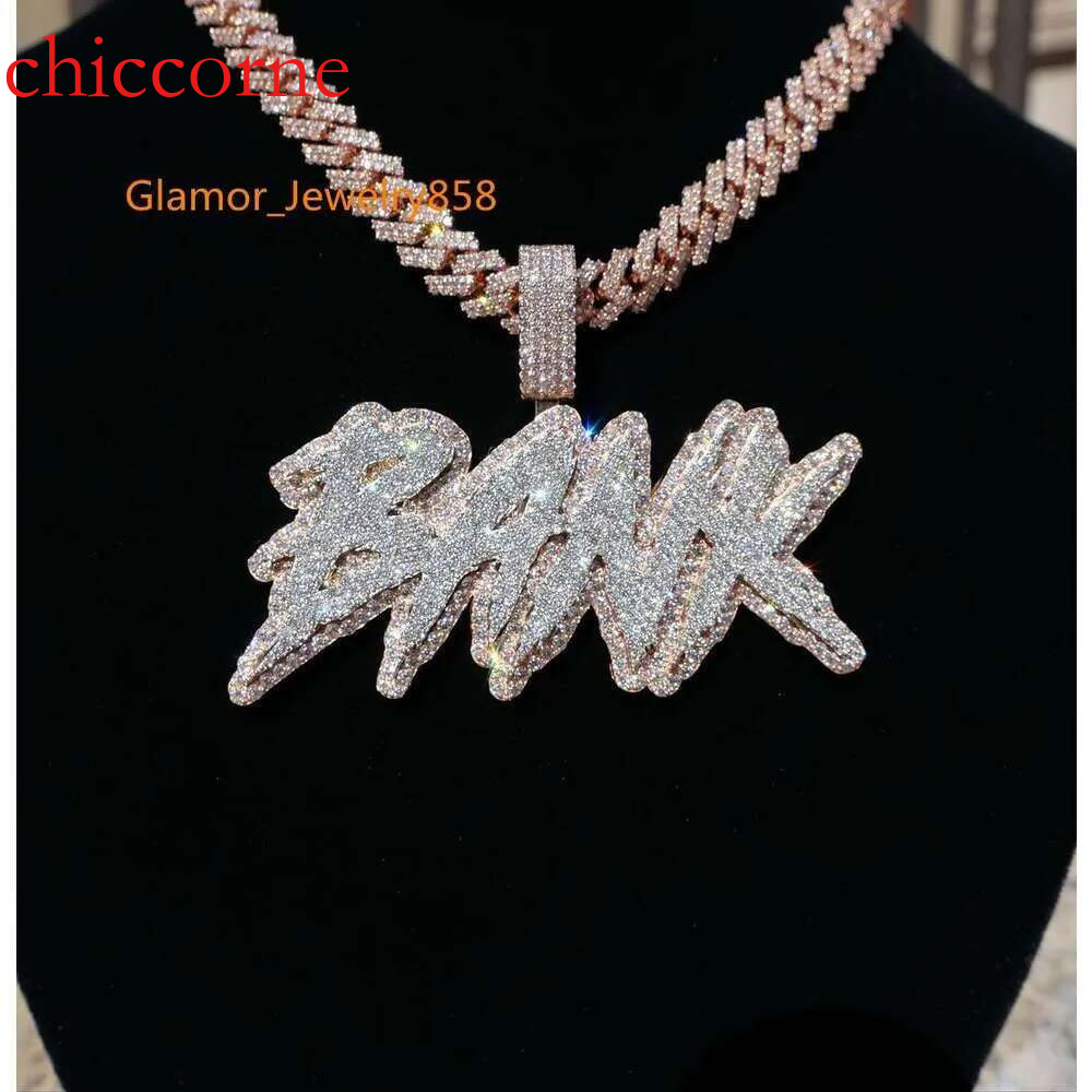 Fit Cuban k Chain Iced Out Sier Hiphop Jewelry Charm DIY Number Initial Necklace Custom vvs Moissanite Letter Pendant