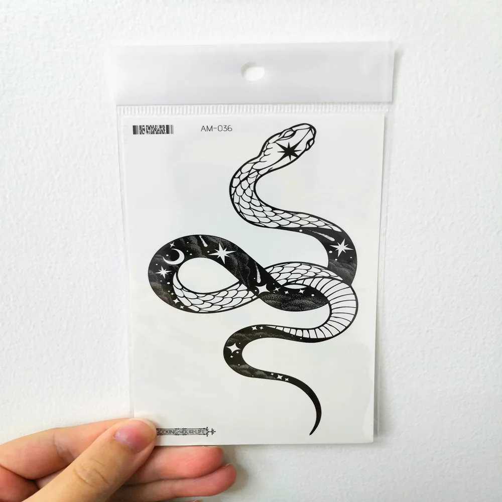 Rocooart large-sized black snake temporary tattoo sticker suitable for women men waist waterproof fake tattoos 3D cobra snake tattoosXJ25414