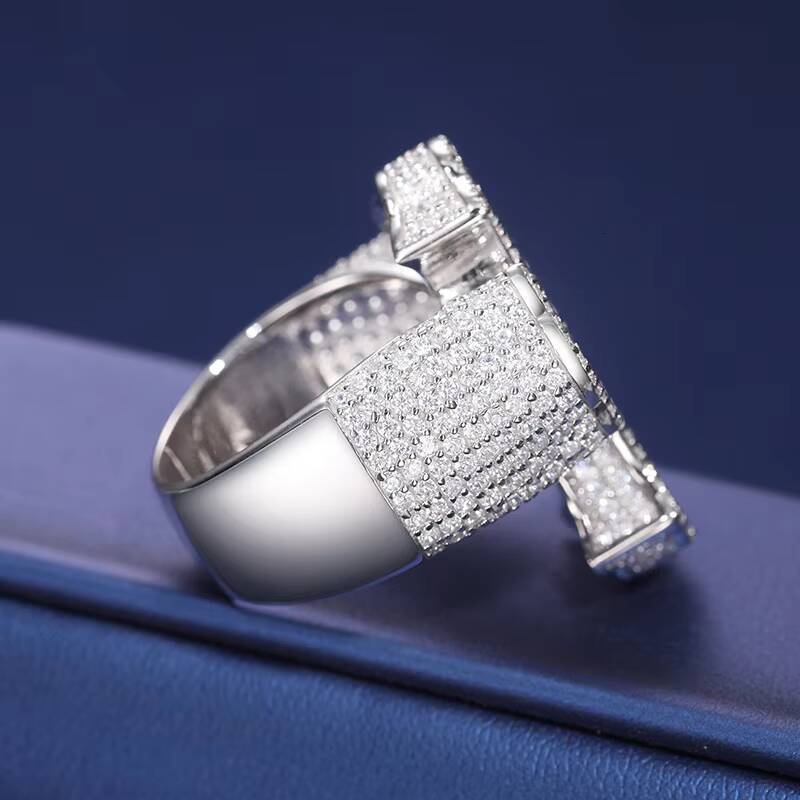 Wholesale High Quality Micro VVS Baguette Moissanite Cross Ring White Gold 925 Sterling Silver Hip Hop Rappers Jewelry for Men