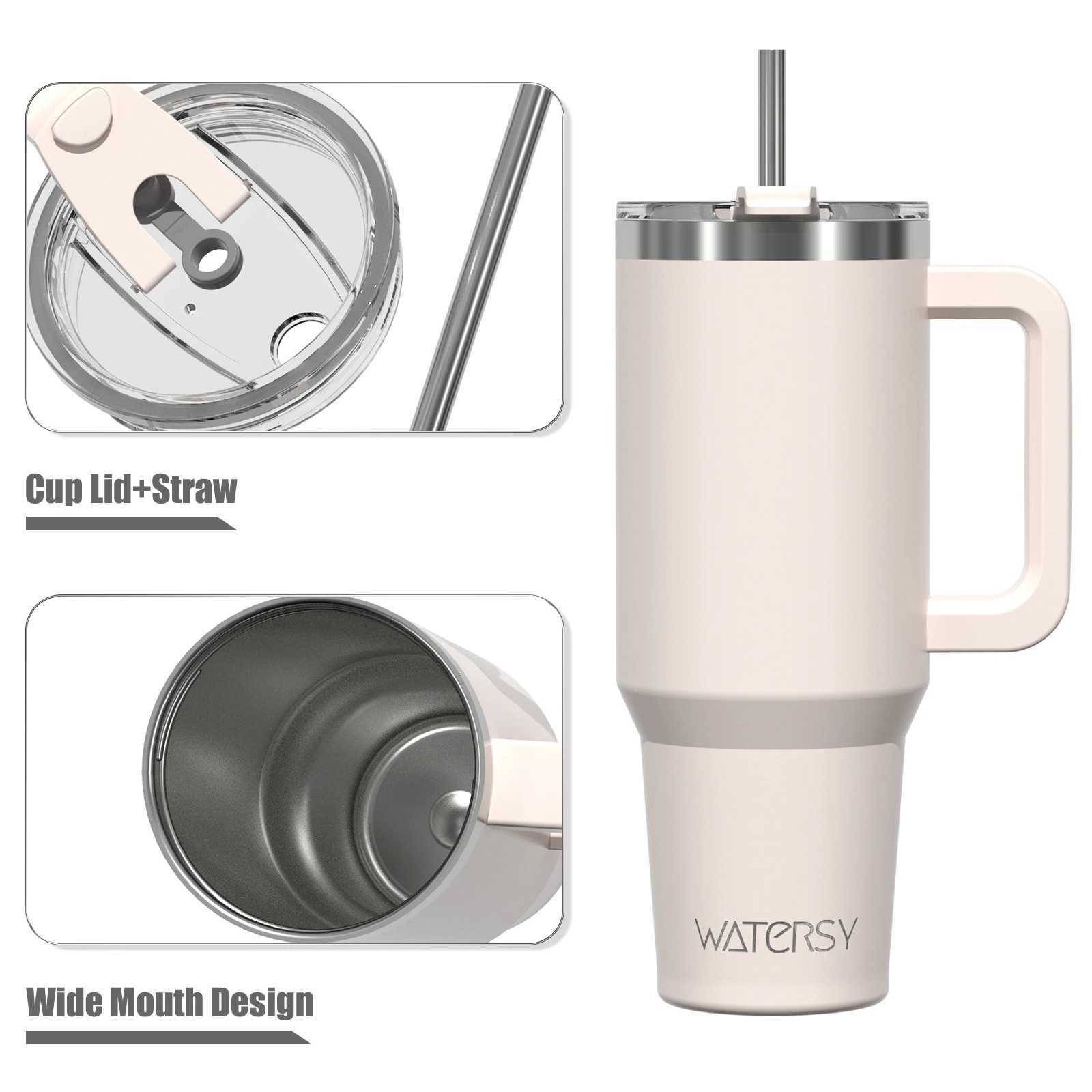 WATERSY 20oz/30oz/40oz Tumbler with Handle Straw Large Capacity Insulated Cup 304 Stainless Steel Vacuum Thermal Mug C251114