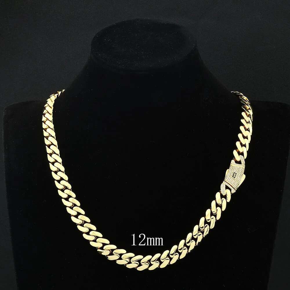 ESKEEM 15mm Real 14K Gold Plated Monaco Chain Heavy Thick Solid Brass Cuban Link Necklace Hip Hop Jewelry for Men