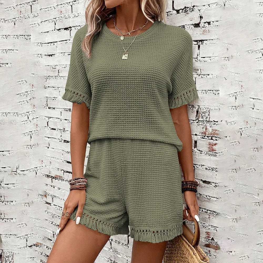 Casual Short Clothing Womens 2-piece Summer Clothing 2024 Fashion Womens Loose Top and Shirt Set Street Clothing New T-shirt Pants SetXJ250414