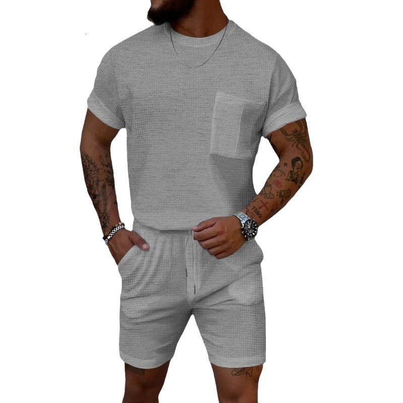 Men's short sleeved shorts two-piece casual sports round neck jogging suit
