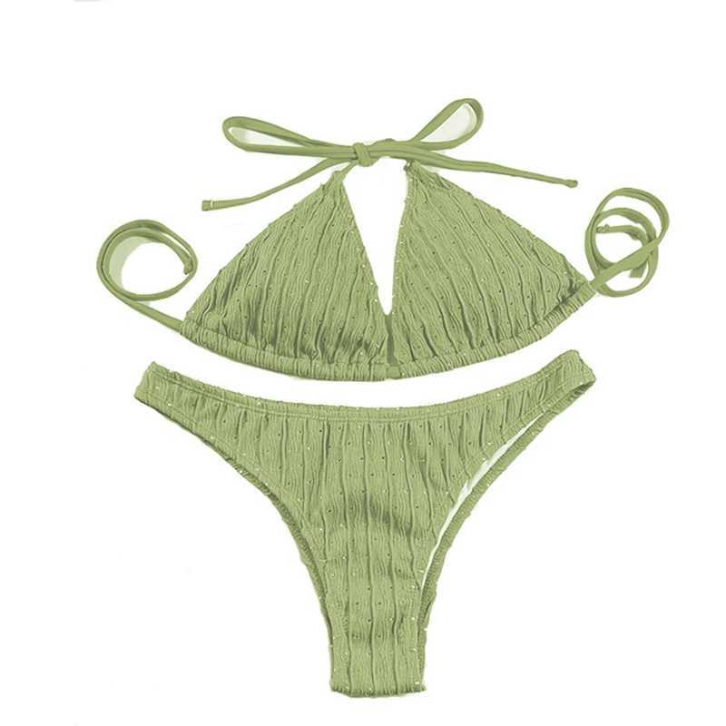 Sexy 2025 Jacquard Drawstring Two Piece Swimsuit Female Swimwear Women Bikini Set Bather Swimming Beachwear for Bathing SuitW251113