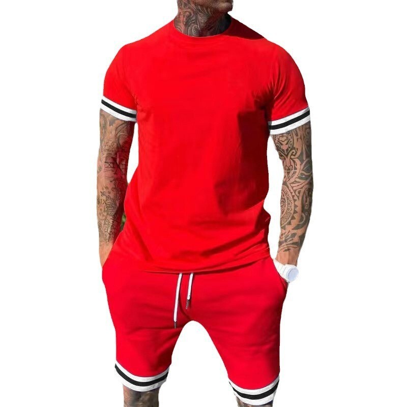 2025 Summer Short Sleeve Men's Trendy Sports Slimming Set