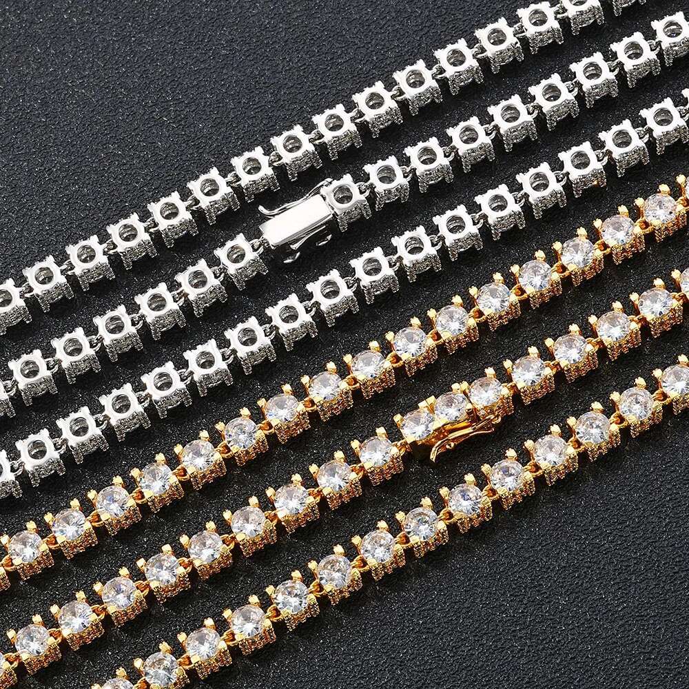 Hip Hop Jewelry Sparkly 6mm Tennis Chain Side Studded With Diamond Iced 5mm-Zircon Clasp Locker Tennis Necklace